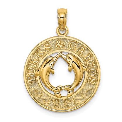 14k Yellow Gold TURKS AND CAICOS w/ Dolphins Circle Charm