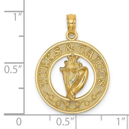 14k Yellow Gold TURKS AND CAICOS w/Conch Shell Circle Charm