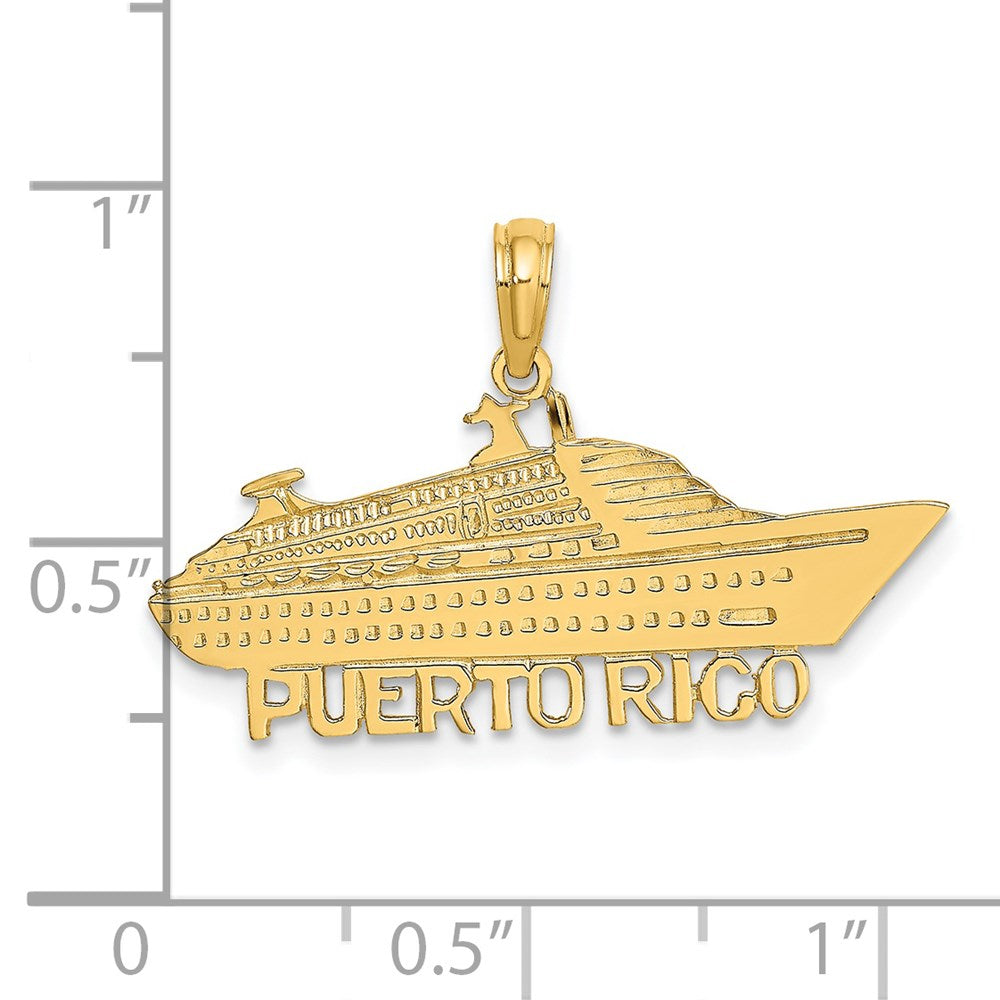14k Yellow Gold Polished PUERTO RICO Cruise Ship Charm