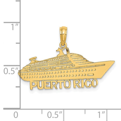 14k Yellow Gold Polished PUERTO RICO Cruise Ship Charm