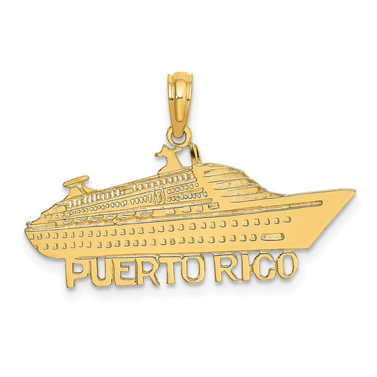 14k Yellow Gold Polished PUERTO RICO Cruise Ship Charm