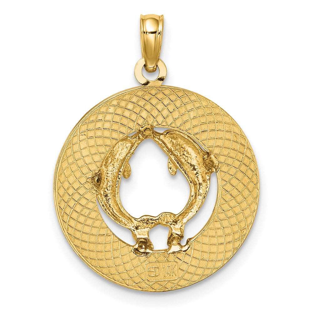 14k Yellow Gold ST. THOMAS w/ Dolphins Round Charm