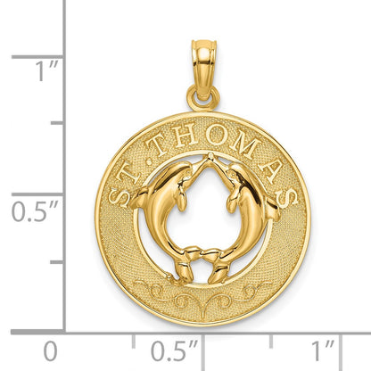 14k Yellow Gold ST. THOMAS w/ Dolphins Round Charm