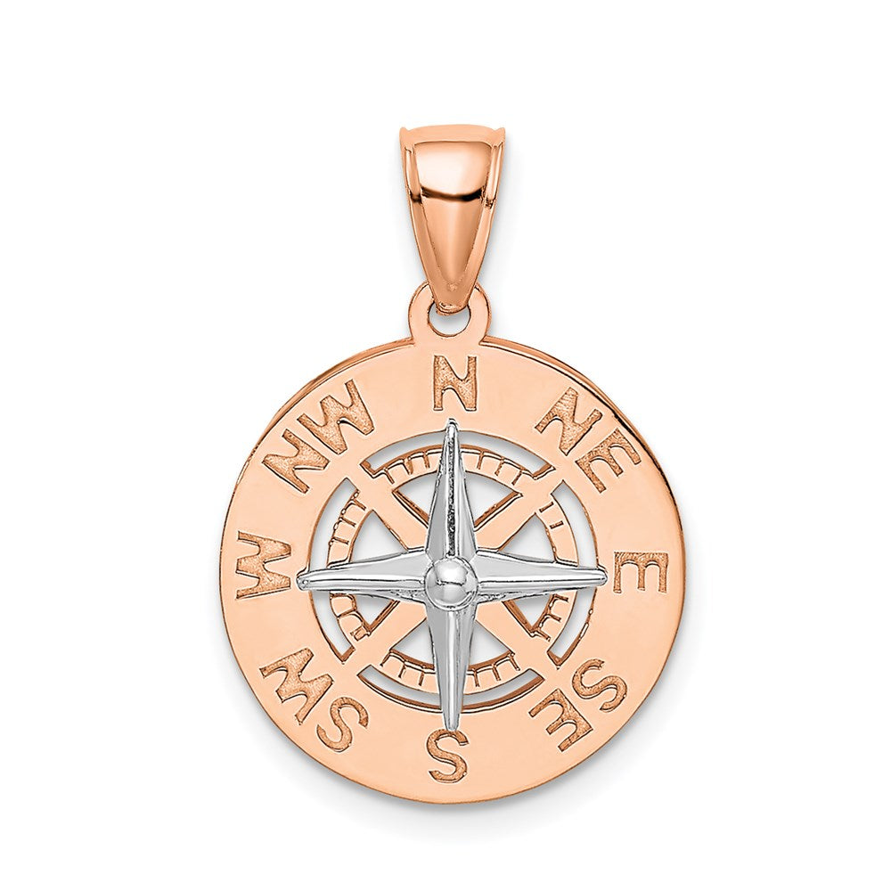 14k White/Rose Gold Rose and White Gold Medium Nautical Compass Pendant
