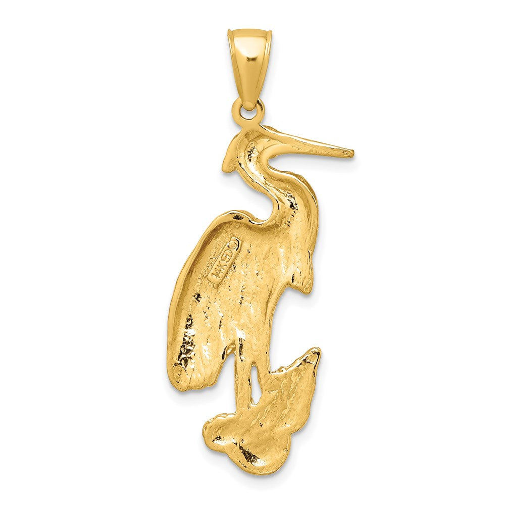 14k Yellow Gold Textured Standing Egret Bird Charm