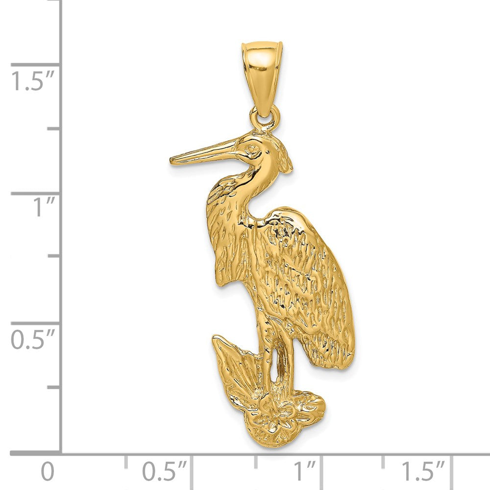 14k Yellow Gold Textured Standing Egret Bird Charm