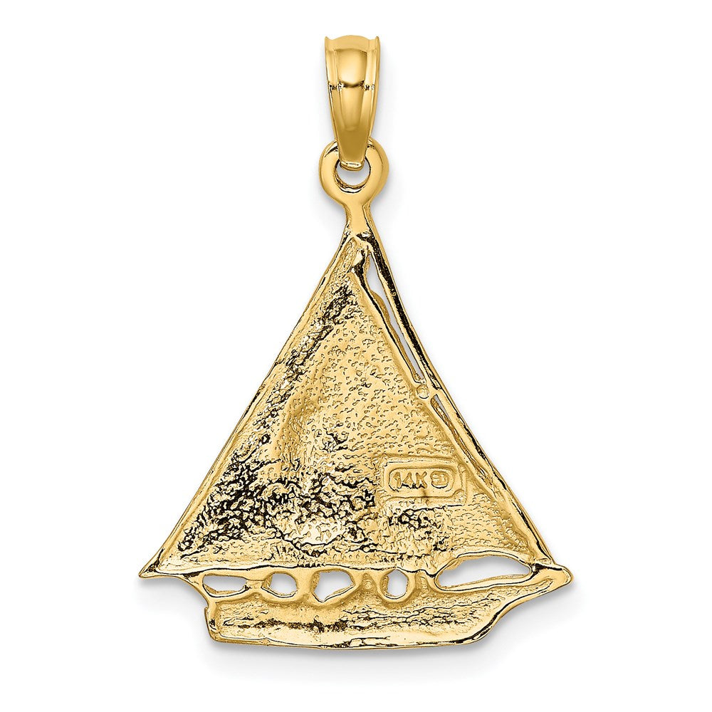 14k Yellow Gold Polished and Textured Sailboat Charm