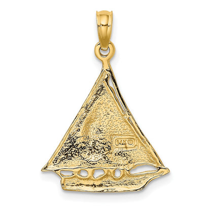 14k Yellow Gold Polished and Textured Sailboat Charm
