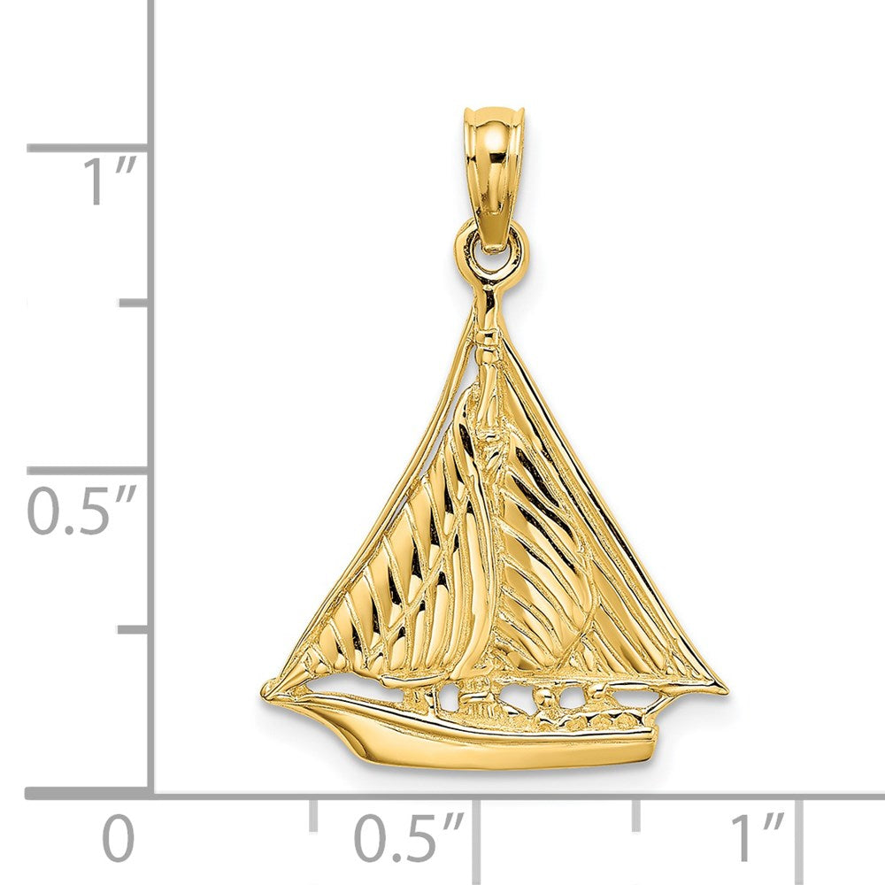 14k Yellow Gold Polished and Textured Sailboat Charm