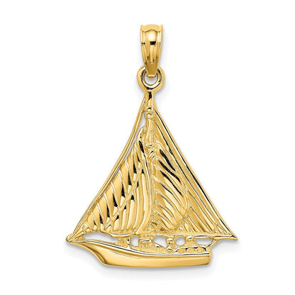 14k Yellow Gold Polished and Textured Sailboat Charm