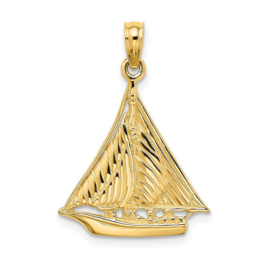 14k Yellow Gold Polished and Textured Sailboat Charm