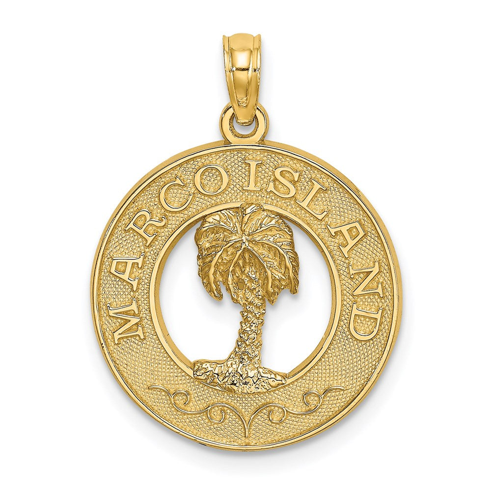 14k Yellow Gold MARCO ISLAND Circle w/ Palm Tree Charm