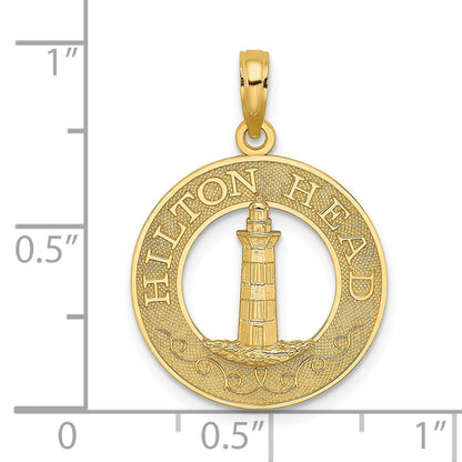 14k Yellow Gold HILTON HEAD Lighthouse Round Charm