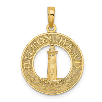 14k Yellow Gold HILTON HEAD Lighthouse Round Charm
