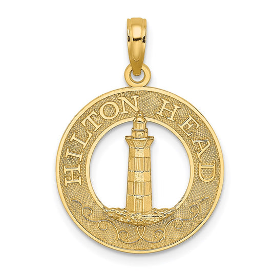 14k Yellow Gold HILTON HEAD Lighthouse Round Charm