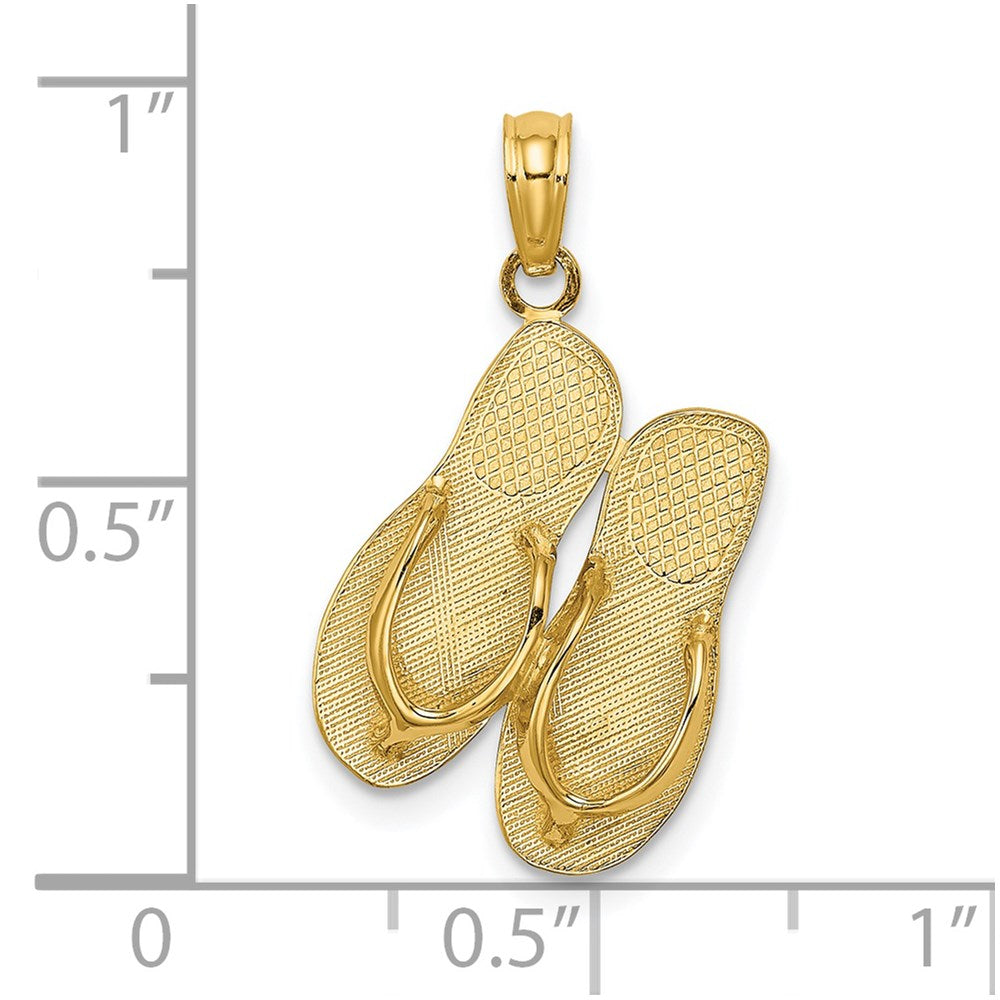14k Yellow Gold Polished Large MARCO ISLAND Double Flip-Flop Charm