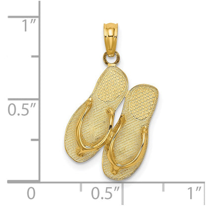 14k Yellow Gold Polished Large MARCO ISLAND Double Flip-Flop Charm