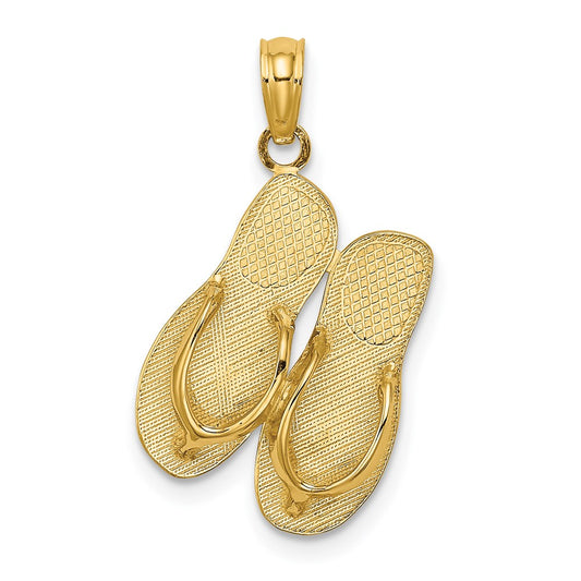 14k Yellow Gold Polished Large MARCO ISLAND Double Flip-Flop Charm