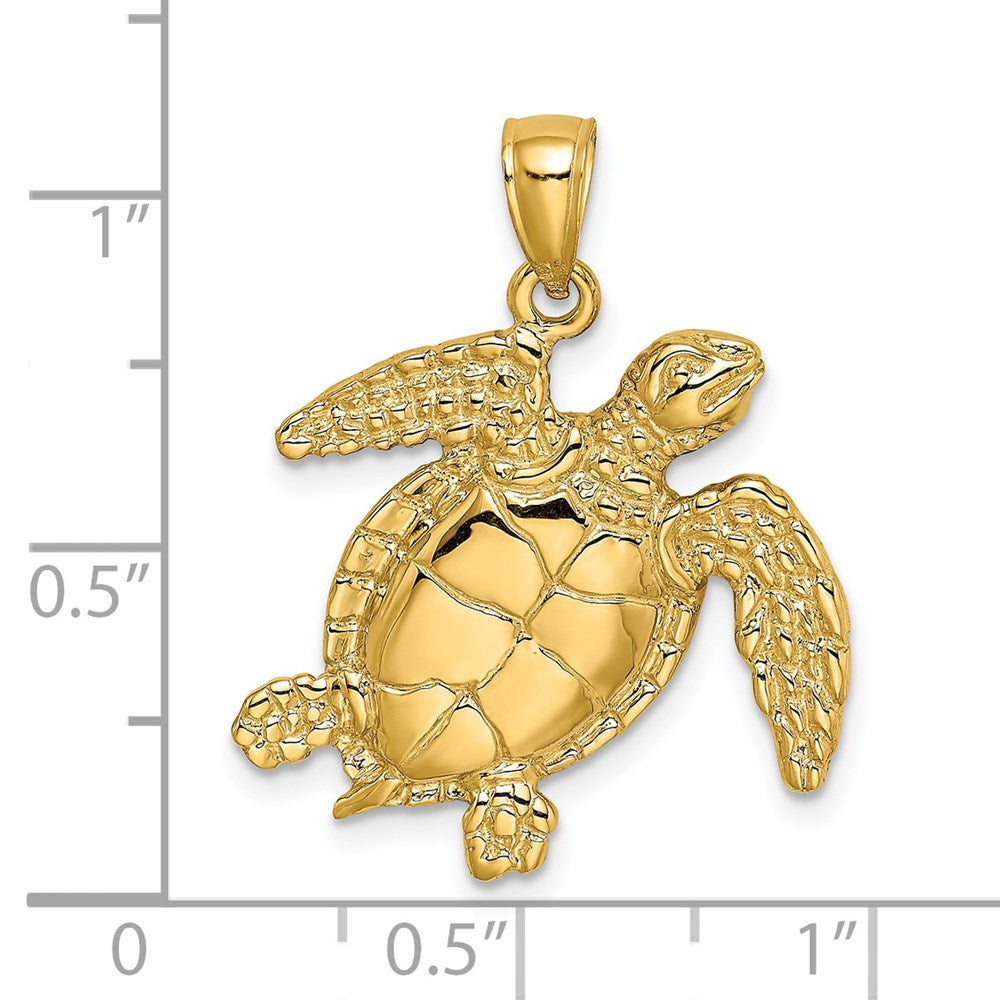 14k Yellow Gold Swimming Sea Turtle Charm