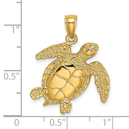 14k Yellow Gold Swimming Sea Turtle Charm