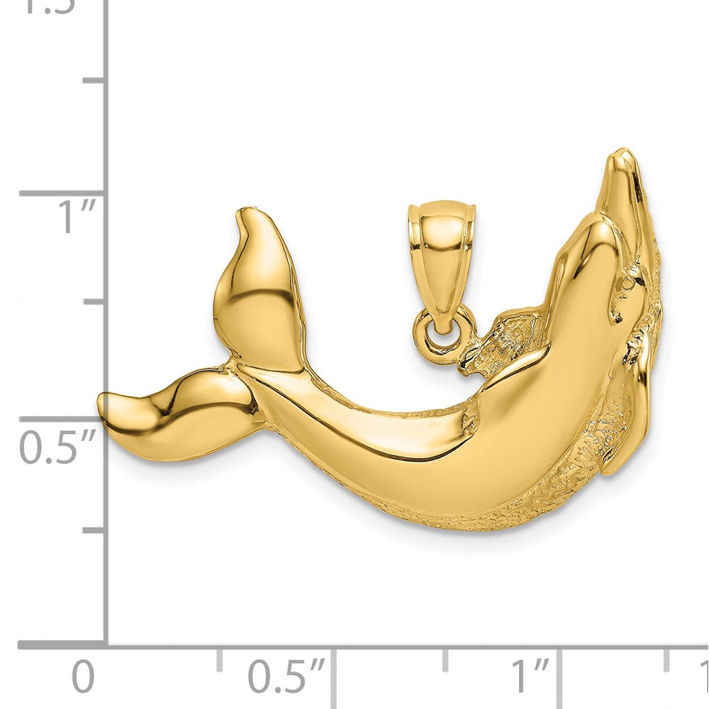 14k Yellow Gold Polished Textured Dolphin Charm