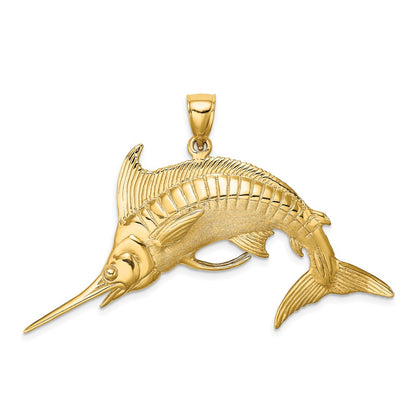 14k Yellow Gold 3-D Polished /Satin Blue Marlin Charm