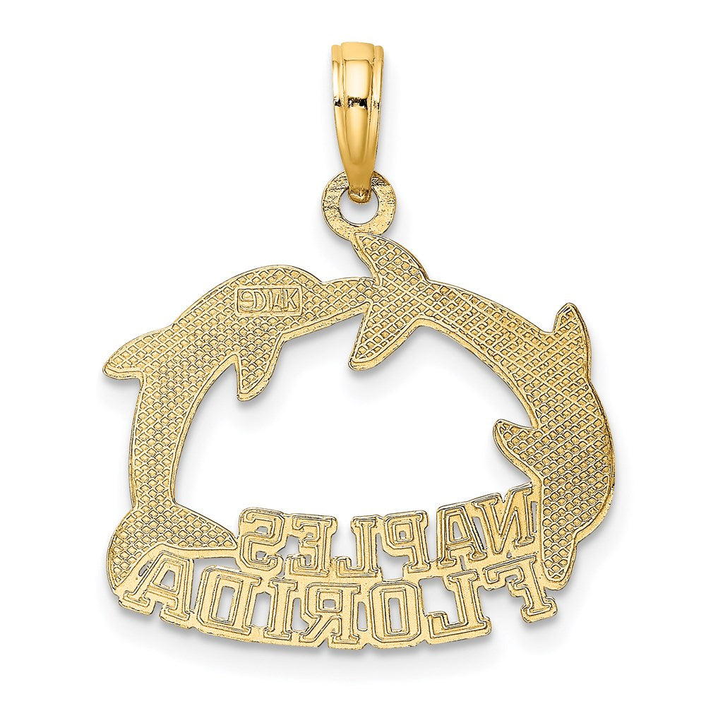 14k Yellow Gold NAPLES FLORIDA Jumping Dolphins Charm