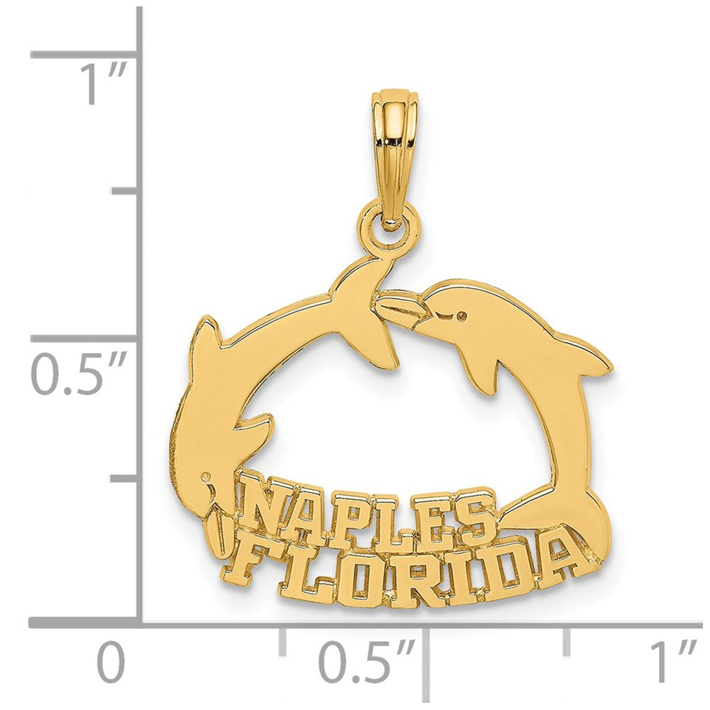 14k Yellow Gold NAPLES FLORIDA Jumping Dolphins Charm