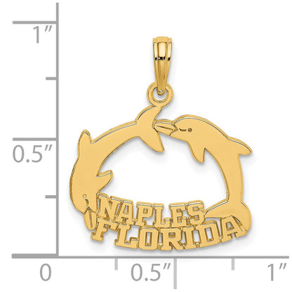 14k Yellow Gold NAPLES FLORIDA Jumping Dolphins Charm