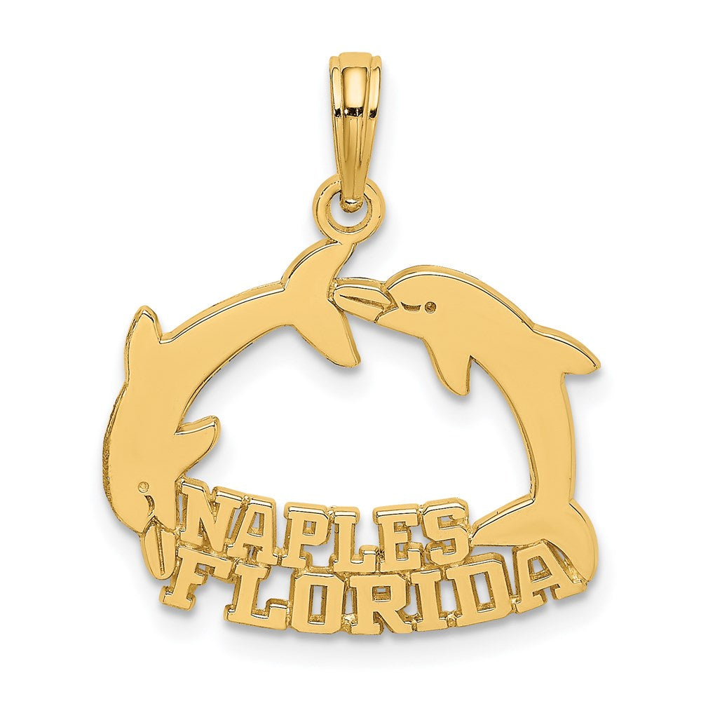 14k Yellow Gold NAPLES FLORIDA Jumping Dolphins Charm