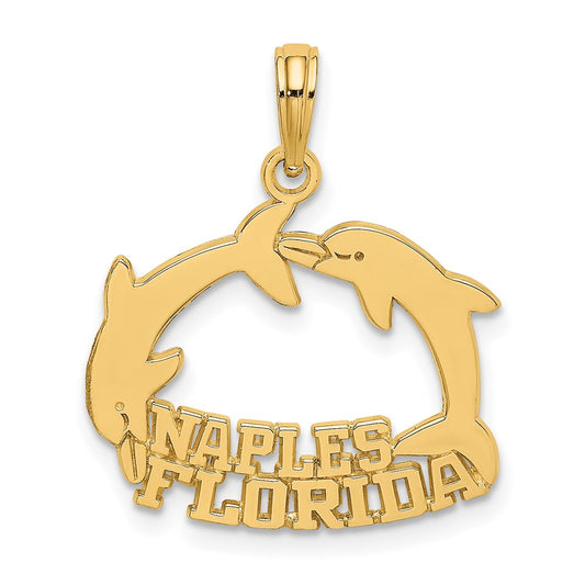 14k Yellow Gold NAPLES FLORIDA Jumping Dolphins Charm