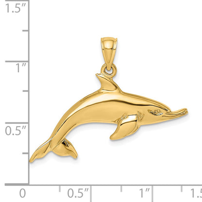 14k Yellow Gold Polished Swimming Dolphin Charm
