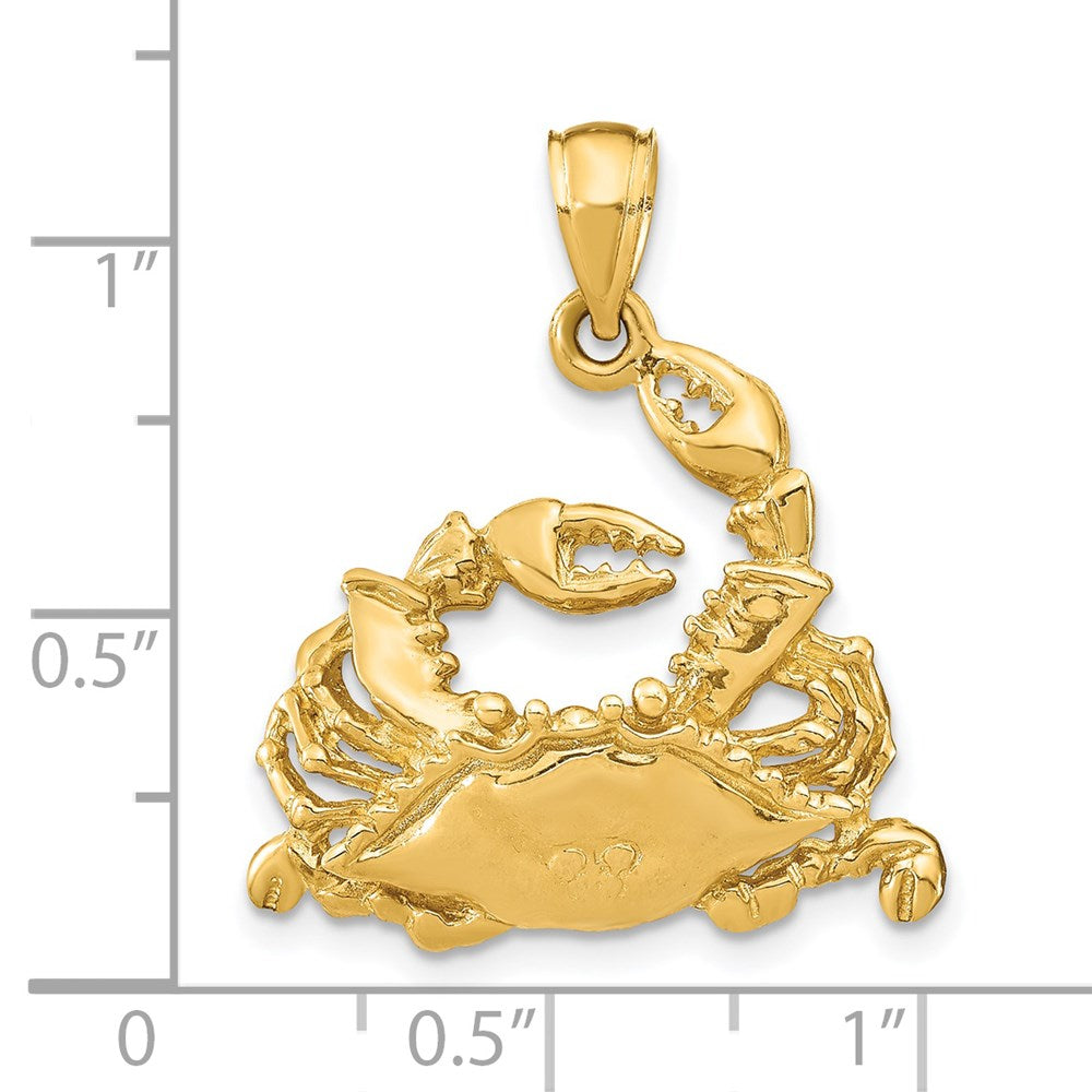 14k Yellow Gold Polished Blue Crab Charm