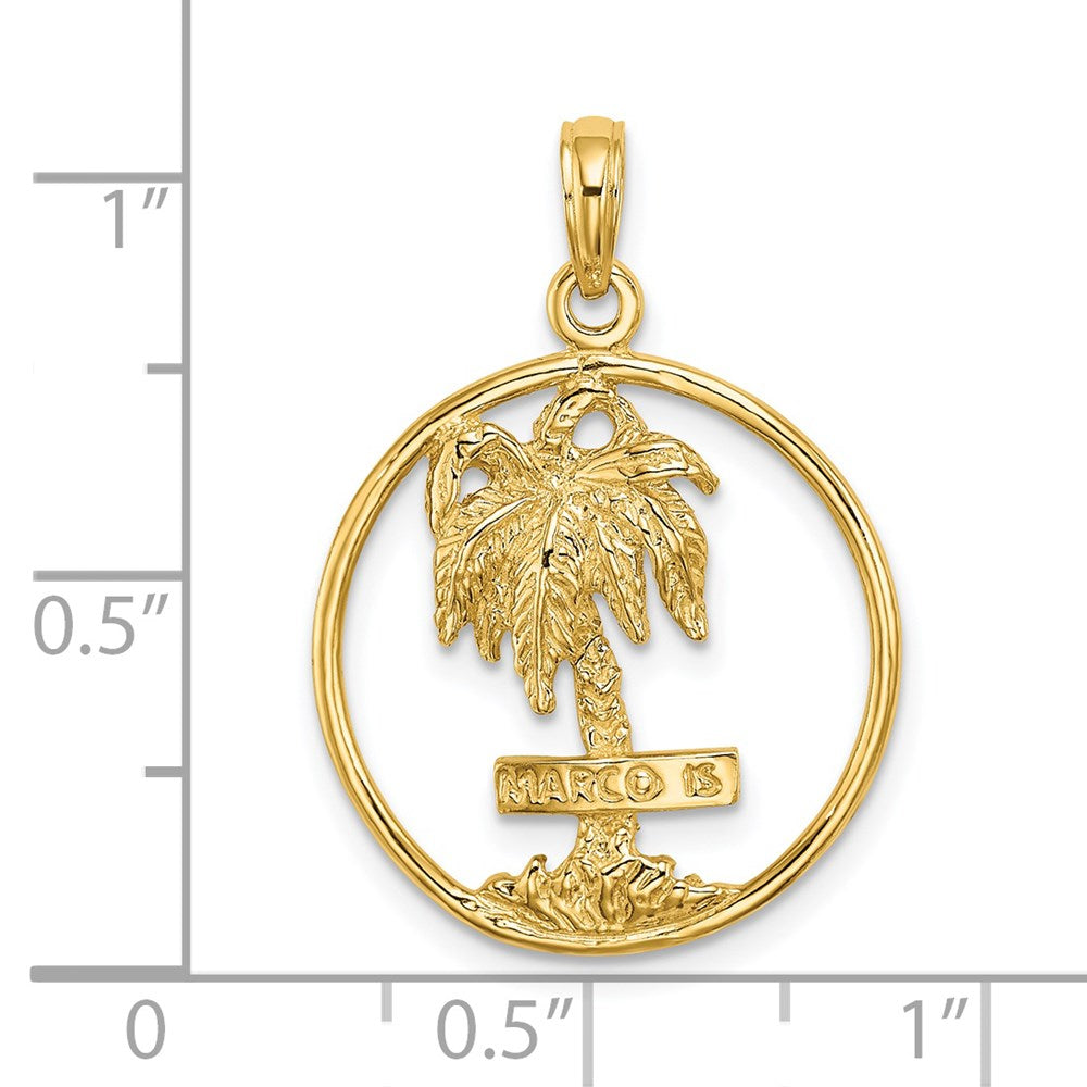 14k Yellow Gold MARCO IS. Palm Tree Round Charm