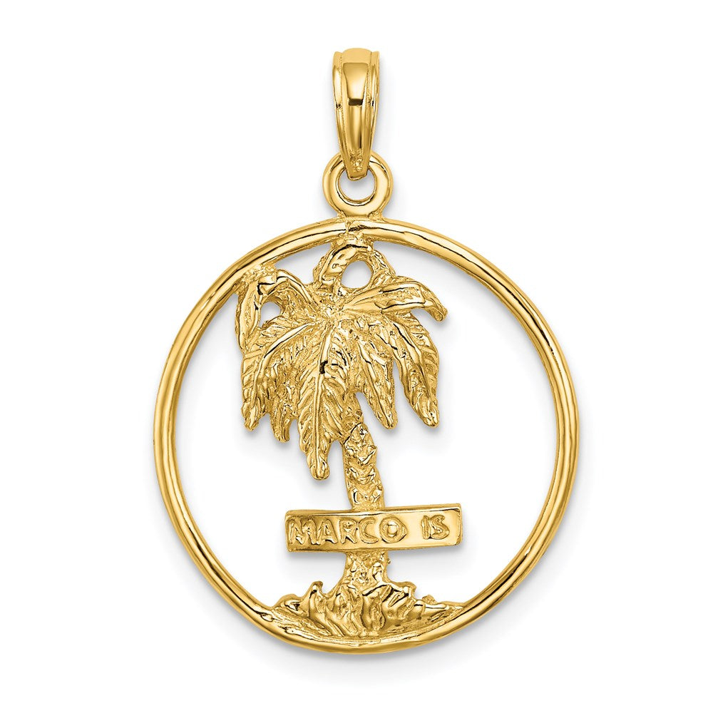 14k Yellow Gold MARCO IS. Palm Tree Round Charm