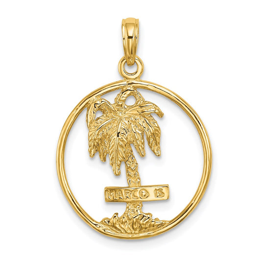 14k Yellow Gold MARCO IS. Palm Tree Round Charm