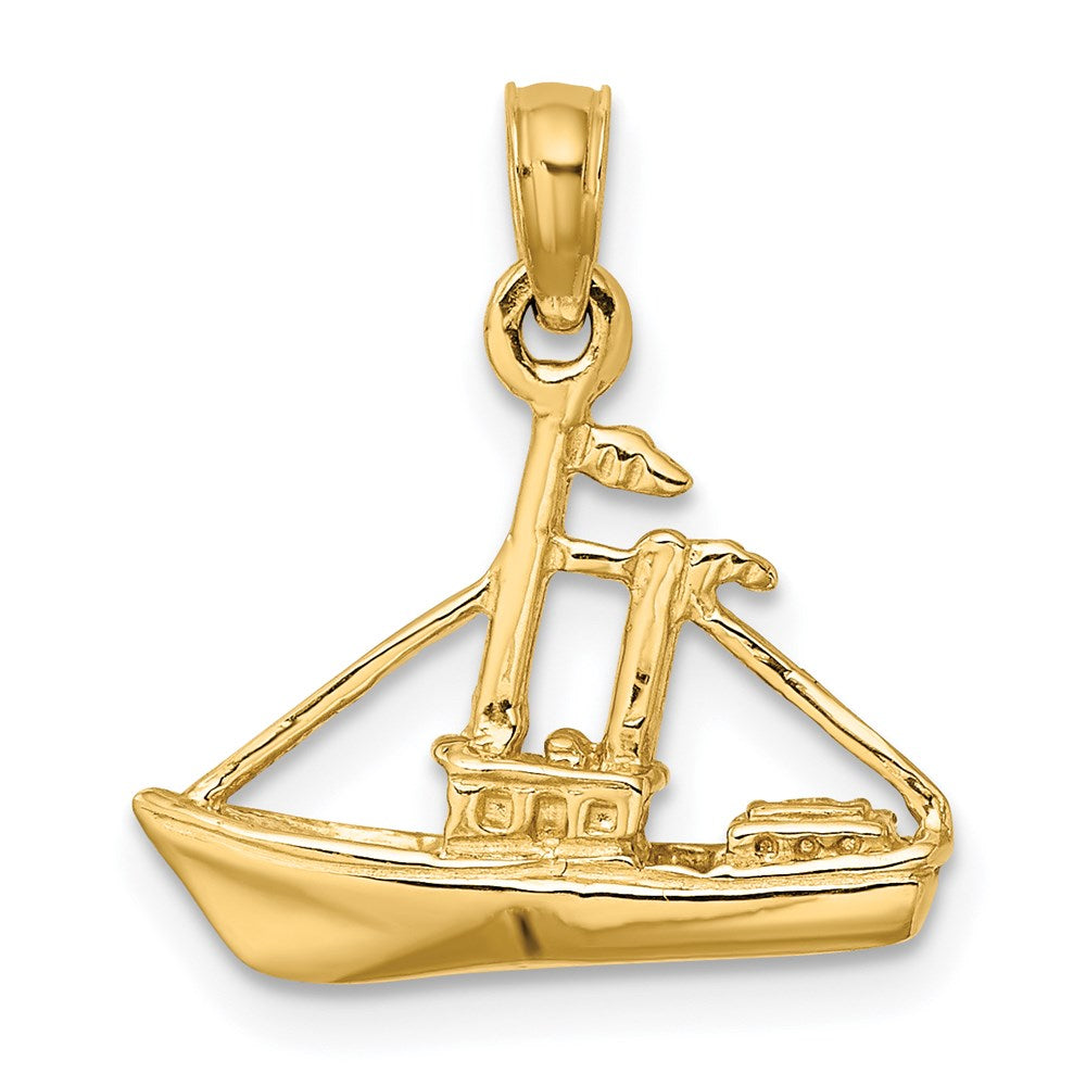 14k Yellow Gold 3-D Cargo Ship W/ Tug Boat Charm
