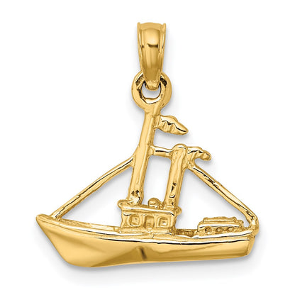 14k Yellow Gold 3-D Cargo Ship W/ Tug Boat Charm