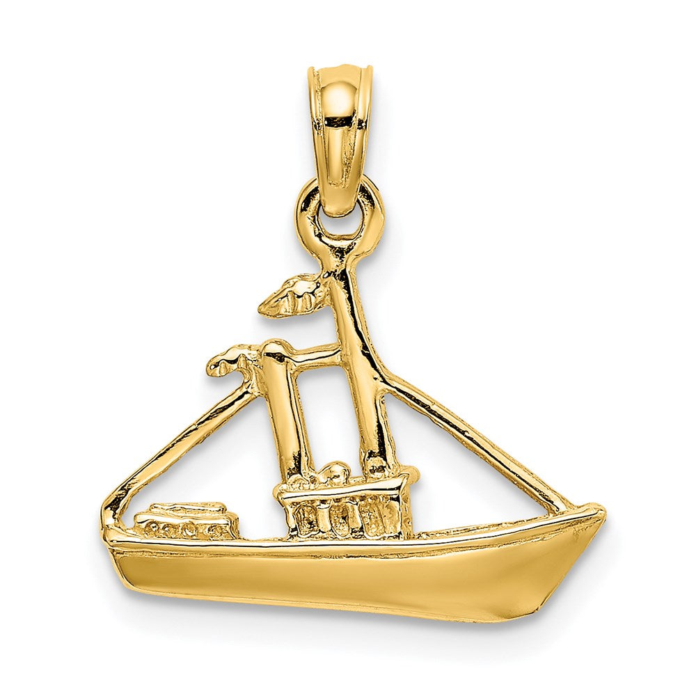 14k Yellow Gold 3-D Cargo Ship W/ Tug Boat Charm