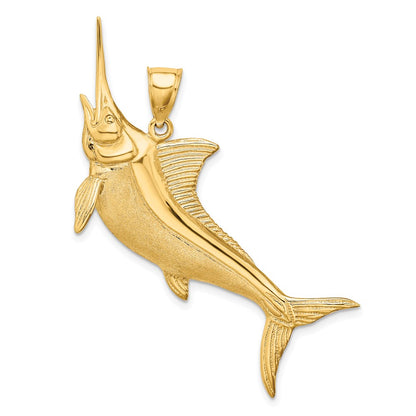 14k Yellow Gold 3-D Satin / Polished Marlin Charm