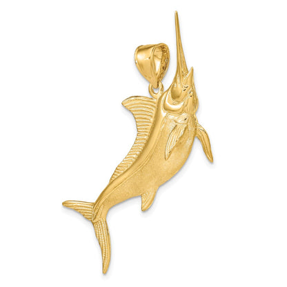 14k Yellow Gold 3-D Satin / Polished Marlin Charm