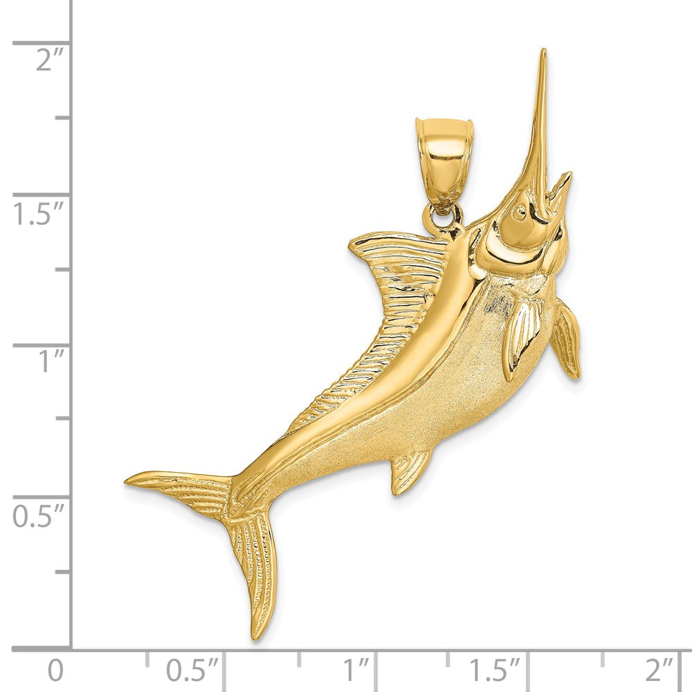 14k Yellow Gold 3-D Satin / Polished Marlin Charm
