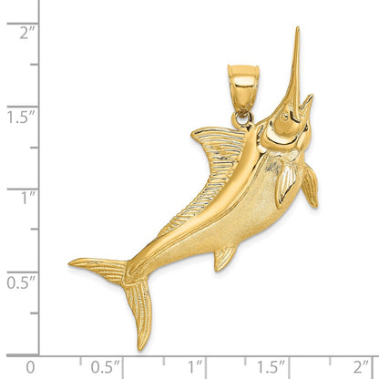 14k Yellow Gold 3-D Satin / Polished Marlin Charm