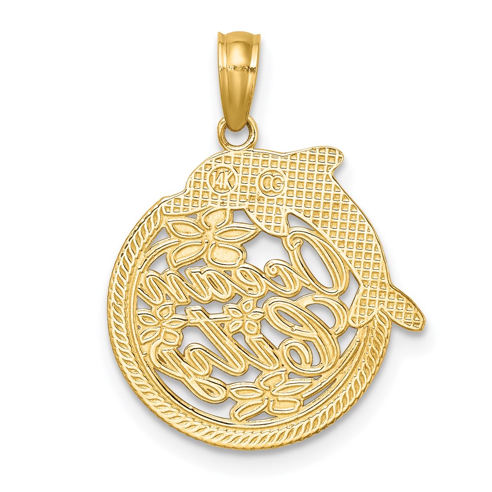 14k Yellow Gold Polished OCEAN CITY w/ Dolphin Charm