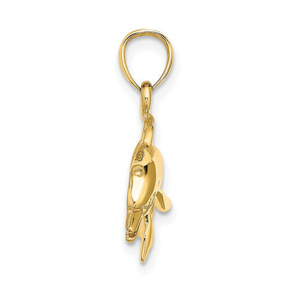 14k Yellow Gold Textured/Polished Dolphin Jumping Charm