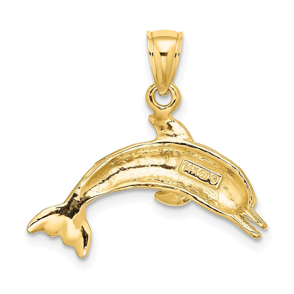 14k Yellow Gold Textured/Polished Dolphin Jumping Charm