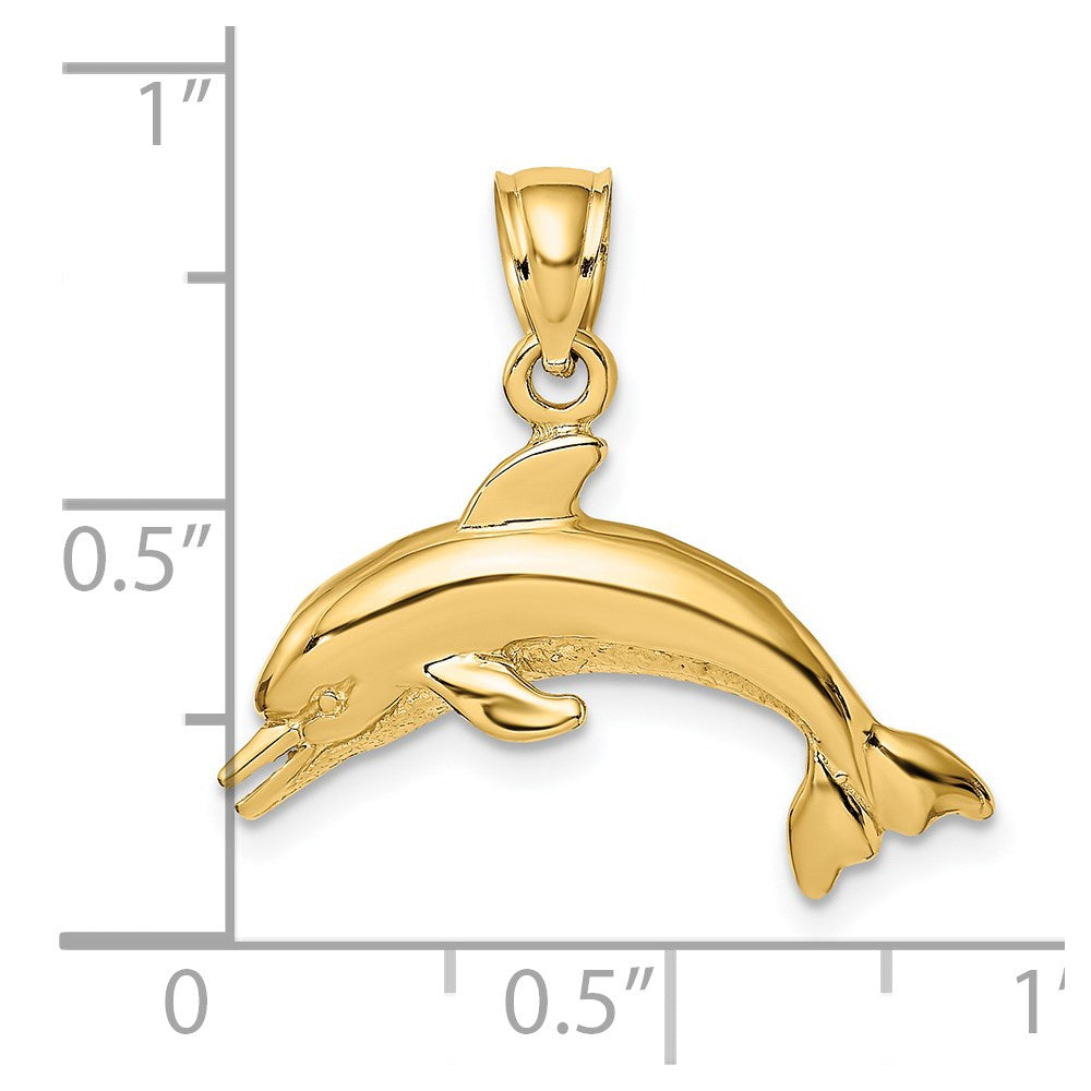 14k Yellow Gold Textured/Polished Dolphin Jumping Charm