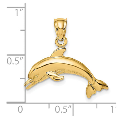 14k Yellow Gold Textured/Polished Dolphin Jumping Charm