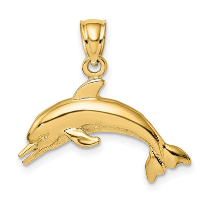 14k Yellow Gold Textured/Polished Dolphin Jumping Charm