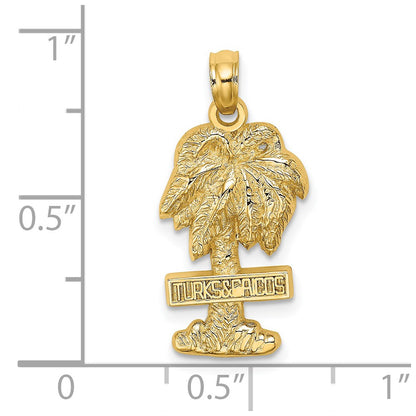 14k Yellow Gold TURKS AND CAICOS On Palm Tree Charm